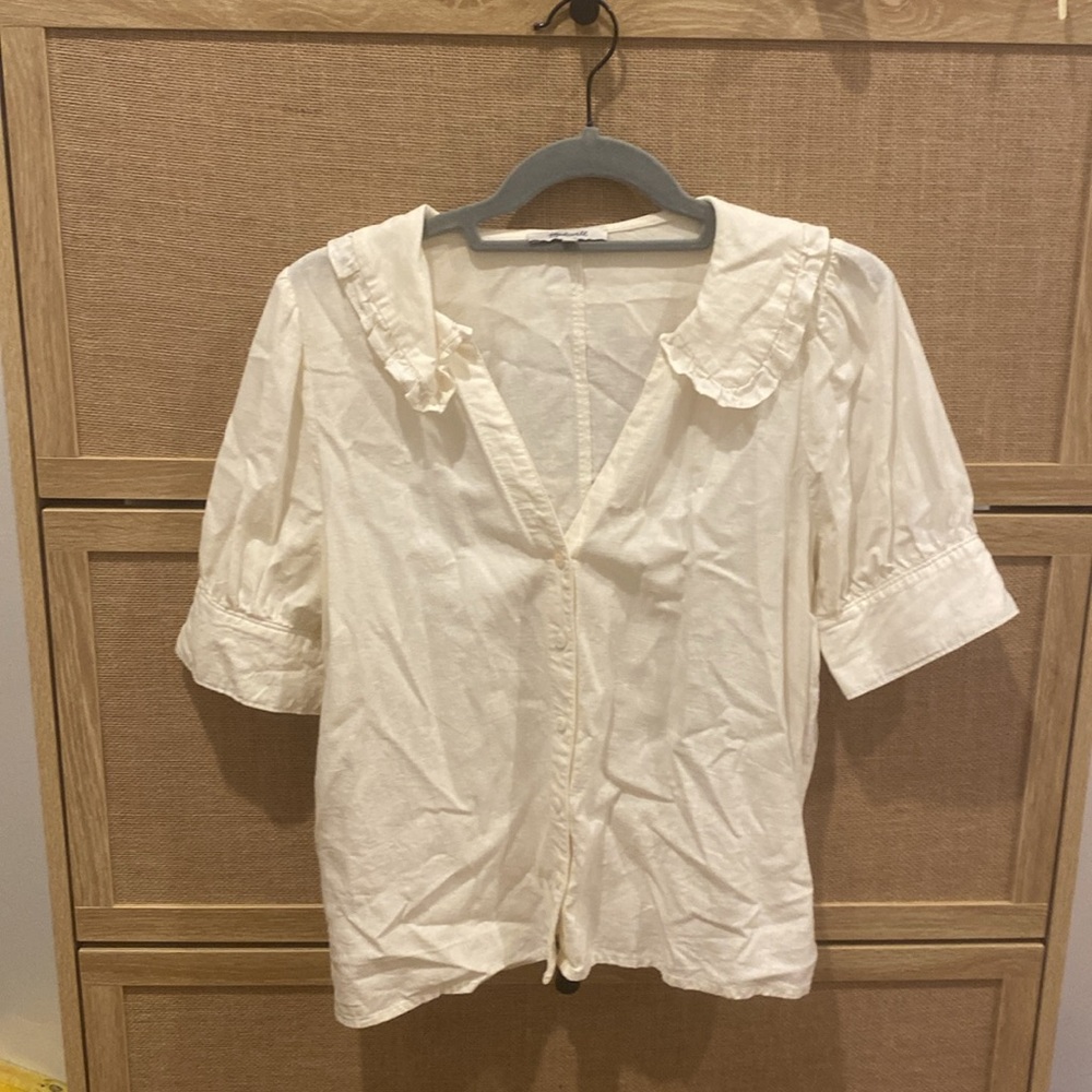 Madewell Linen-Blend Peter Pan Collar Shirt in Lighthouse